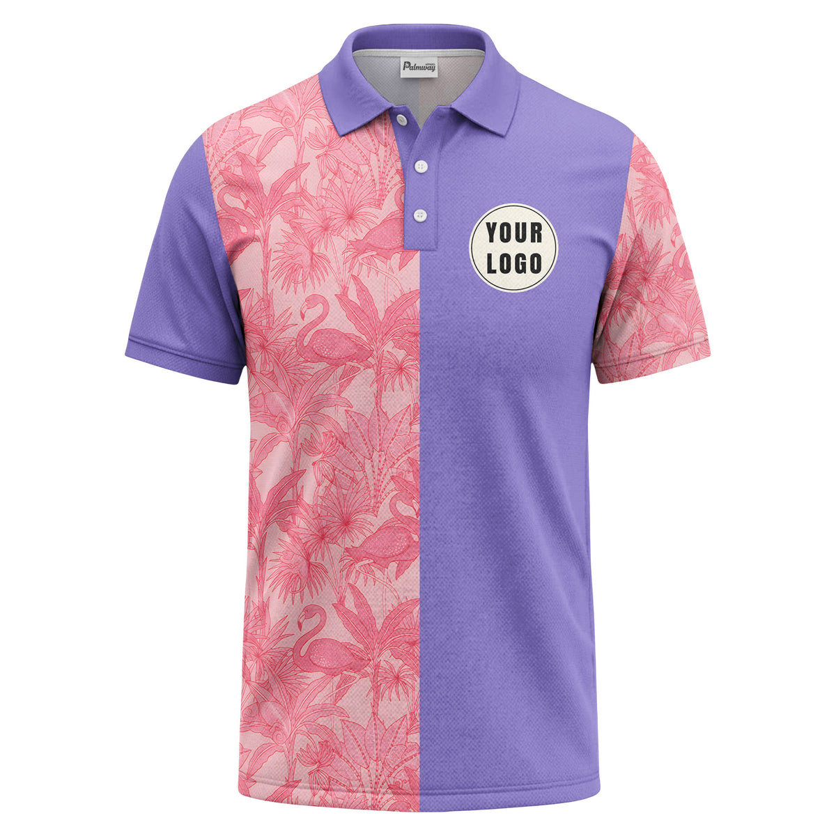 pink flamingo & tropical leaves patterned hawaiian shirt polo shirt