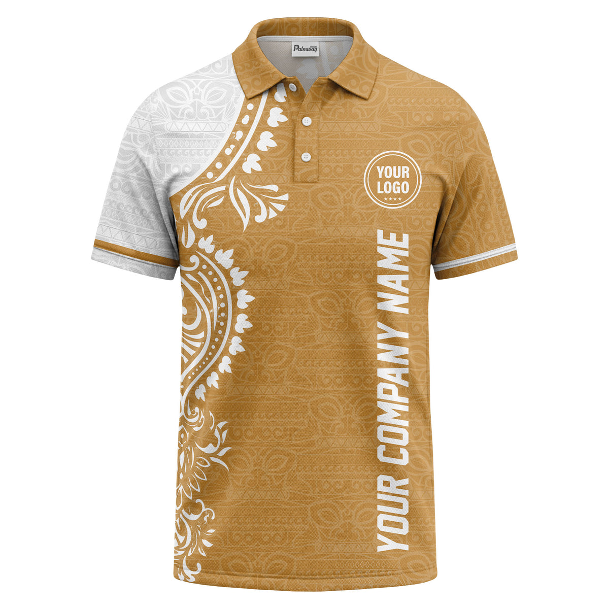 polynesian tribal floral motif black white polo shirt