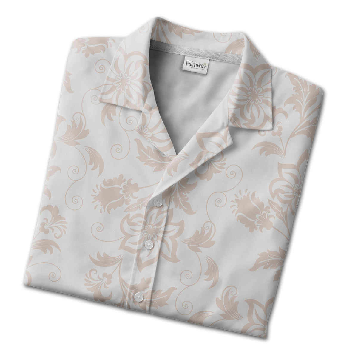 Pure White Damask Blush Hawaiian Shirt with Romantic Scroll Design