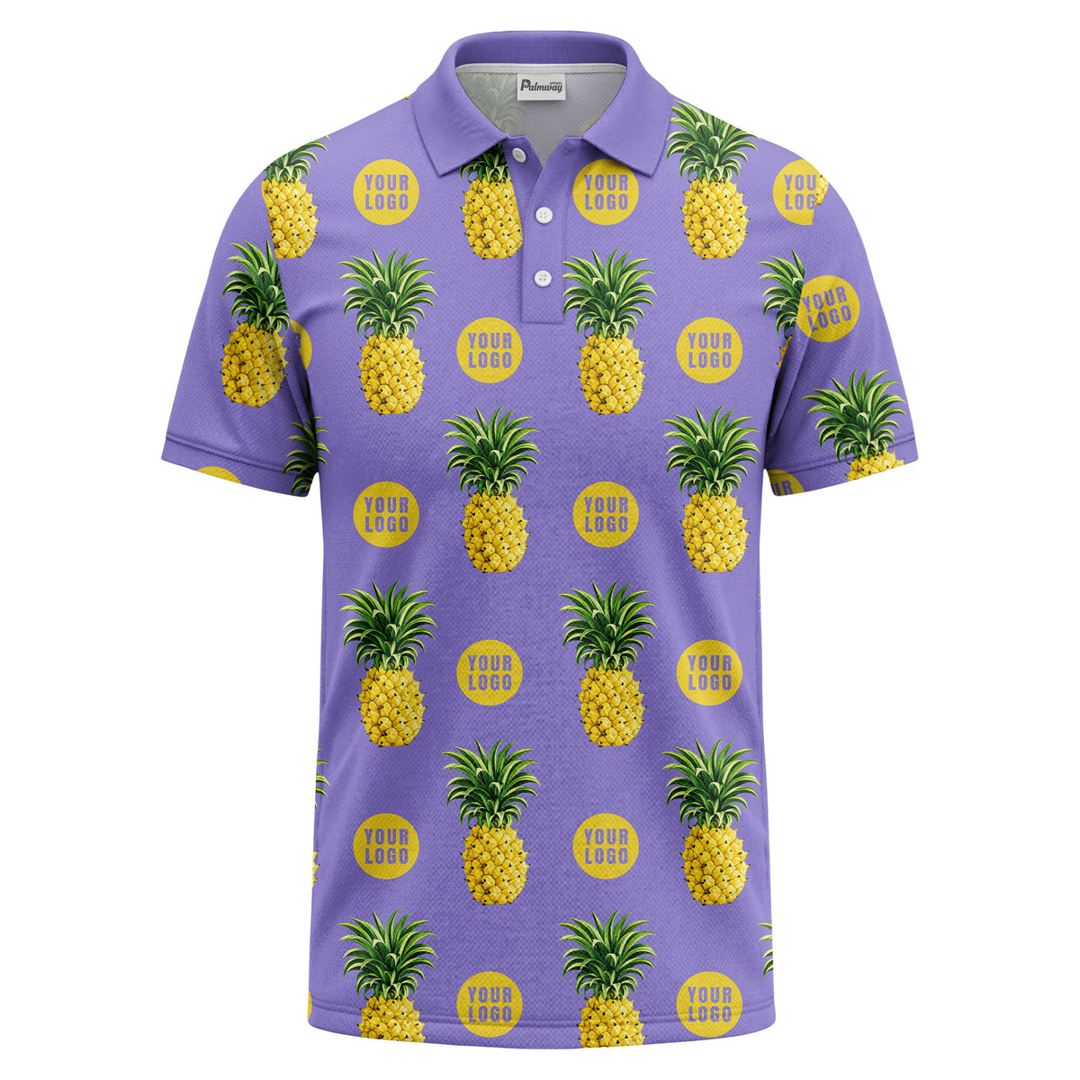 realistic pineapple repeat & custom logo black polo shirt