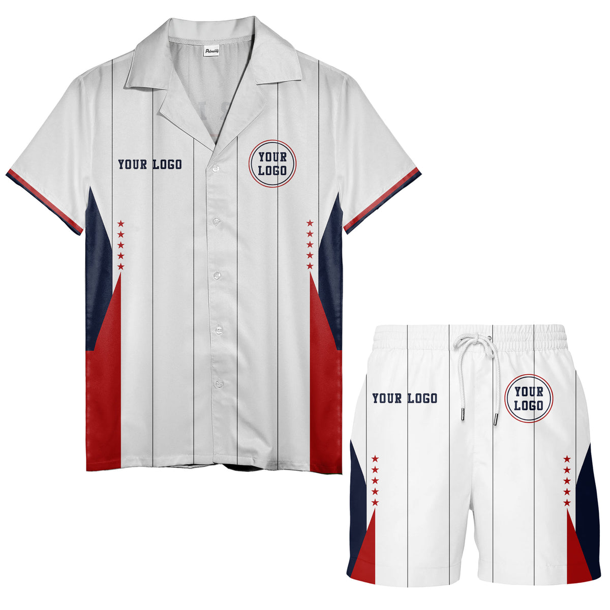 red stars & chicago stripes customizable logo hawaiian shirt