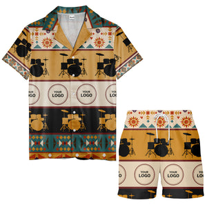 retro drum kits & sunburst geometric border hawaiian shirt
