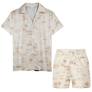 sketch illustrated palm trees & sailboats beach houses hawaiian shirt