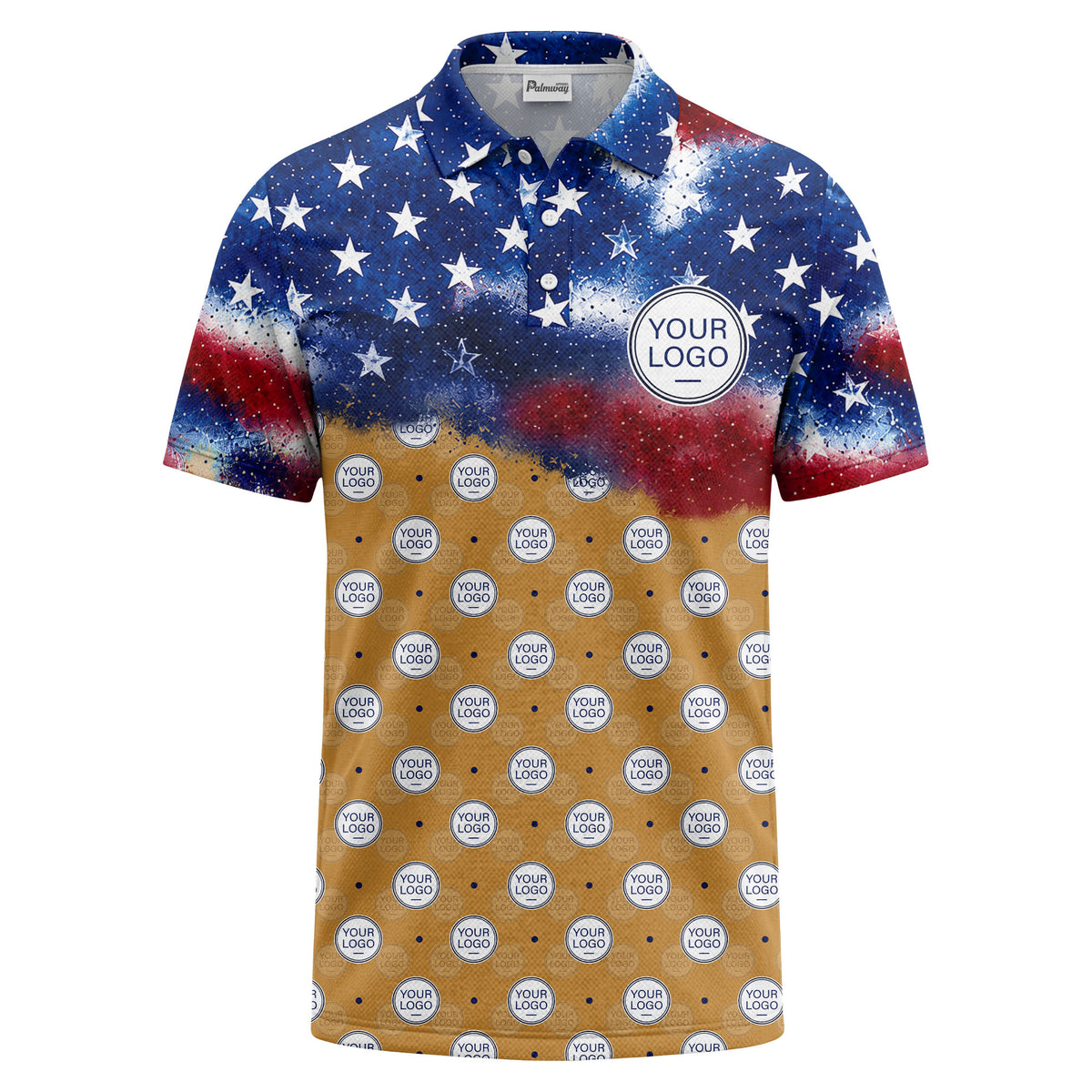 stars & stripes american flag custom logo all over print polo shirt