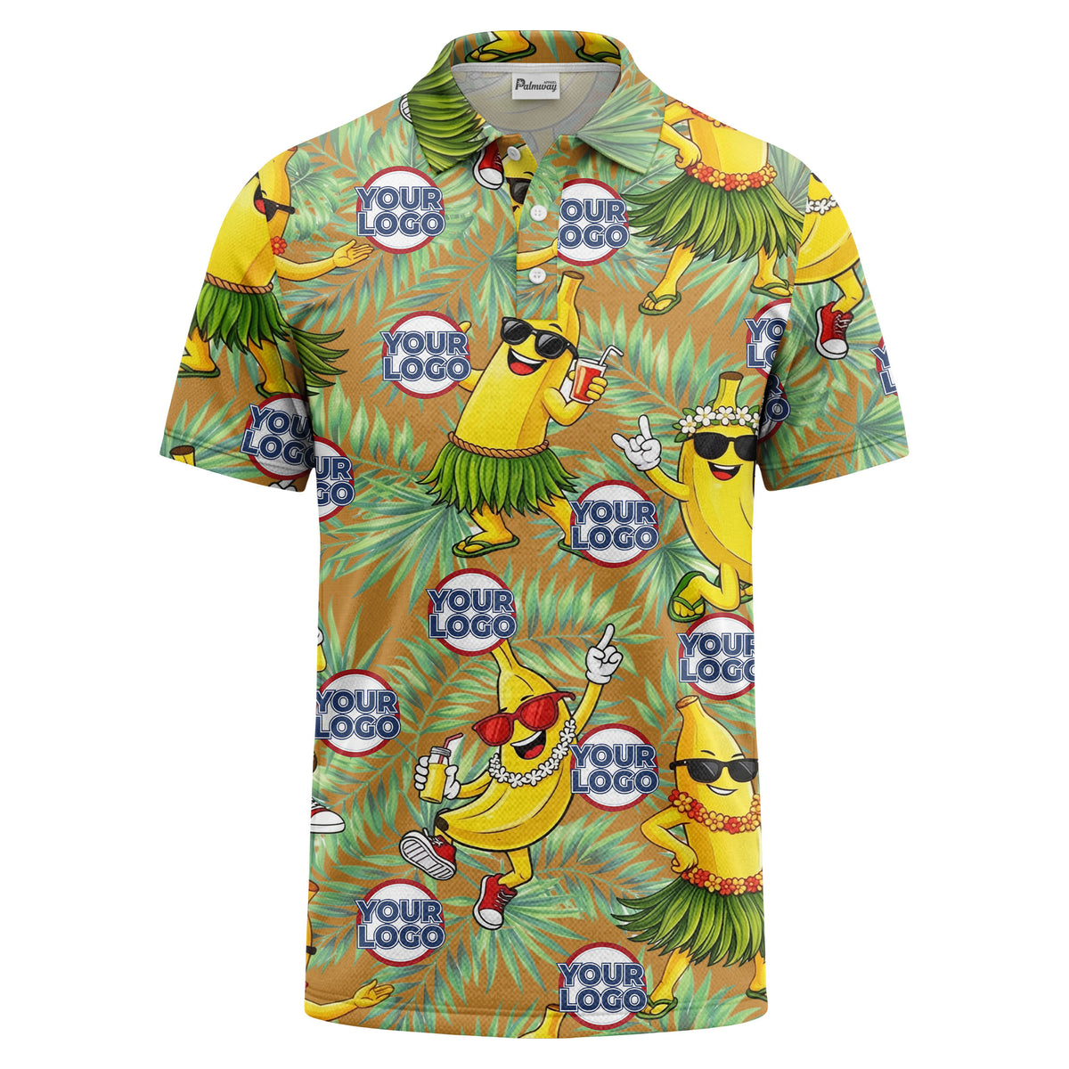 sunglass bananas luau palm leaves polo shirt for men