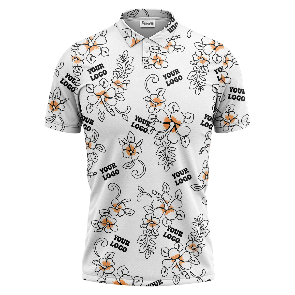 tropical floral hawaiian orange flowers leaves polo shirt for beach getaways