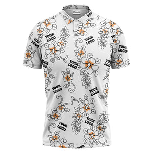 tropical floral hawaiian orange flowers leaves polo shirt for beach getaways