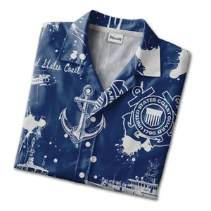 US Coast Guard Hawaiian Shirt - Rescue Boats Helicopter Compass & Anchor Print