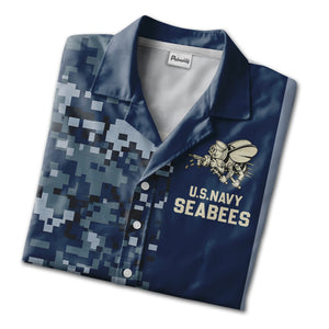 US Navy Seabees Digital Camo Hawaiian Shirt - Patriotic Military Veteran Aloha