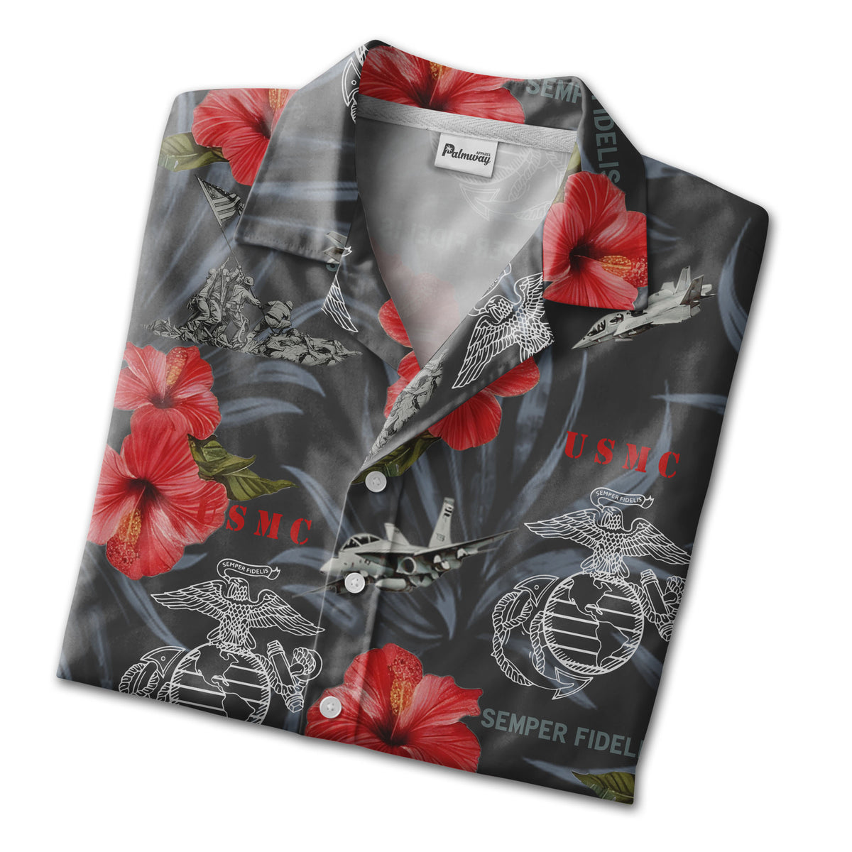 USMC Semper Fidelis Hawaiian Shirt - Fighter Jets Tropical Hibiscus Marine Print