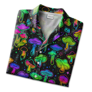 Watercolor Amanita and Forest Mushroom Hawaiian Shirt with Leafy Foliage