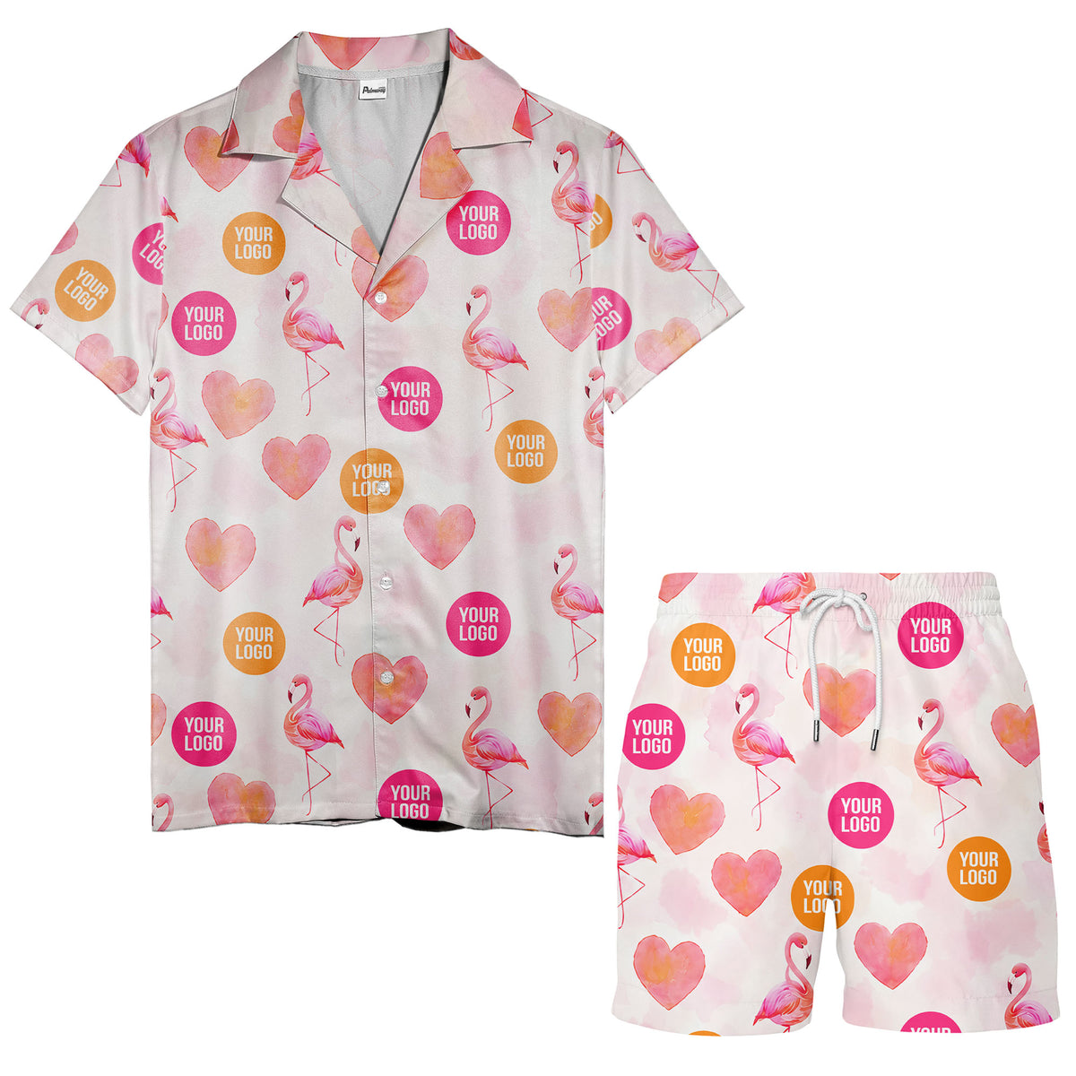 watercolor flamingos & hearts aloha hawaiian shirt