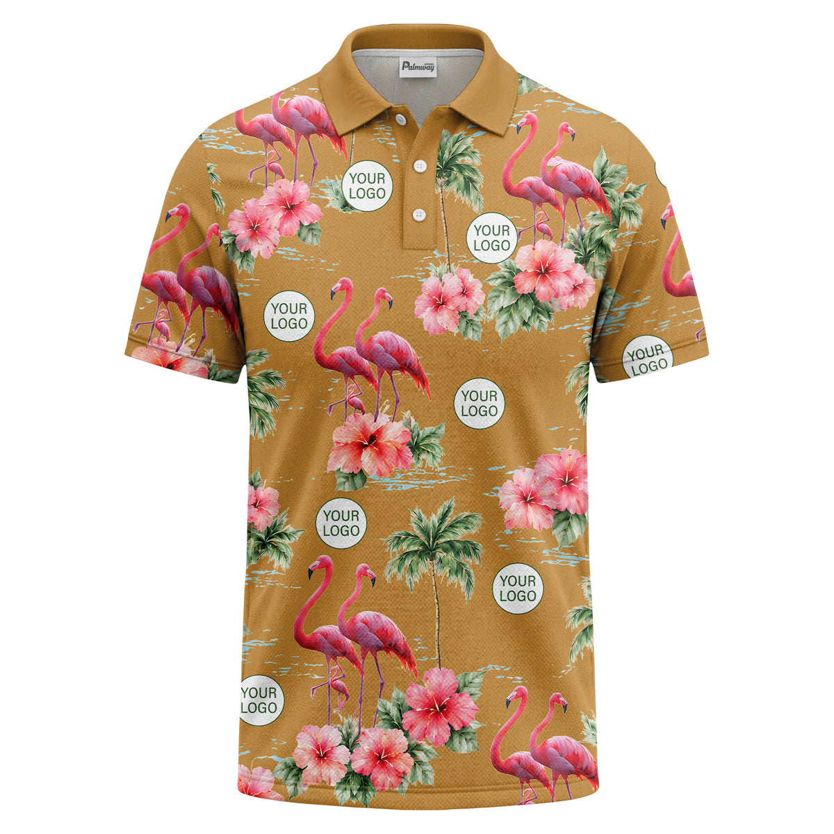watercolor flamingos & hibiscus palm trees polo shirt for men