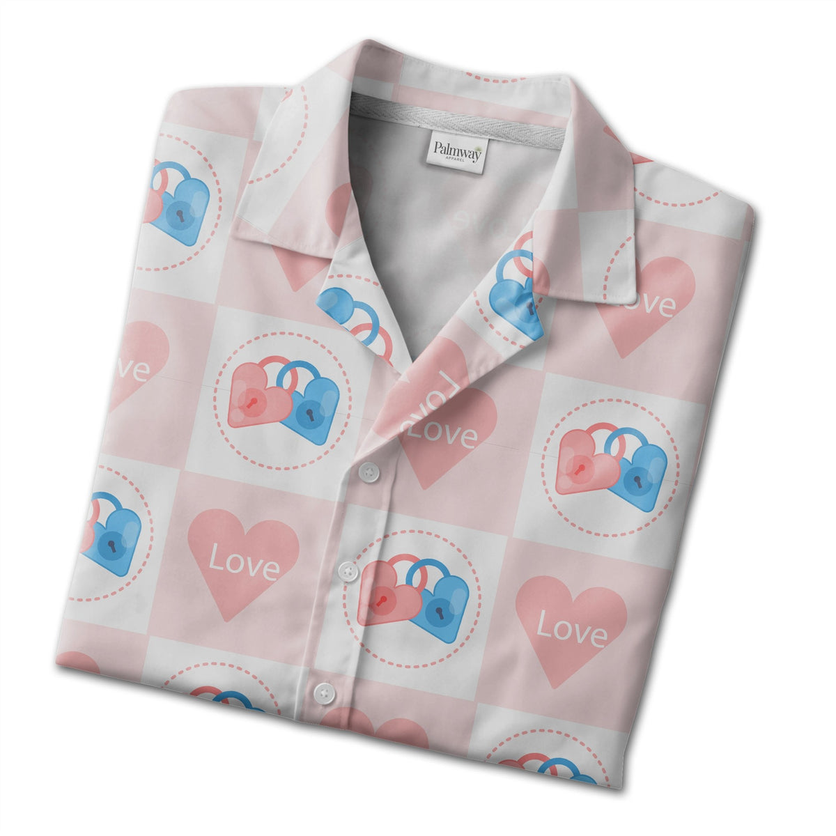 Watercolor Hearts Hawaiian Shirt in Blush Pink Rose and Fuchsia Tones