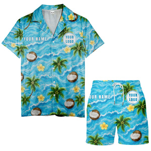 watercolor palm trees coconuts ocean waves hawaiian shirt for men