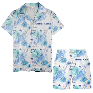 watercolor surfboards & sea turtles hawaiian shirt aloha button down