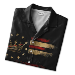We The People Crown Hawaiian Shirt - Vintage Distressed Gold Stars & Stripes Design