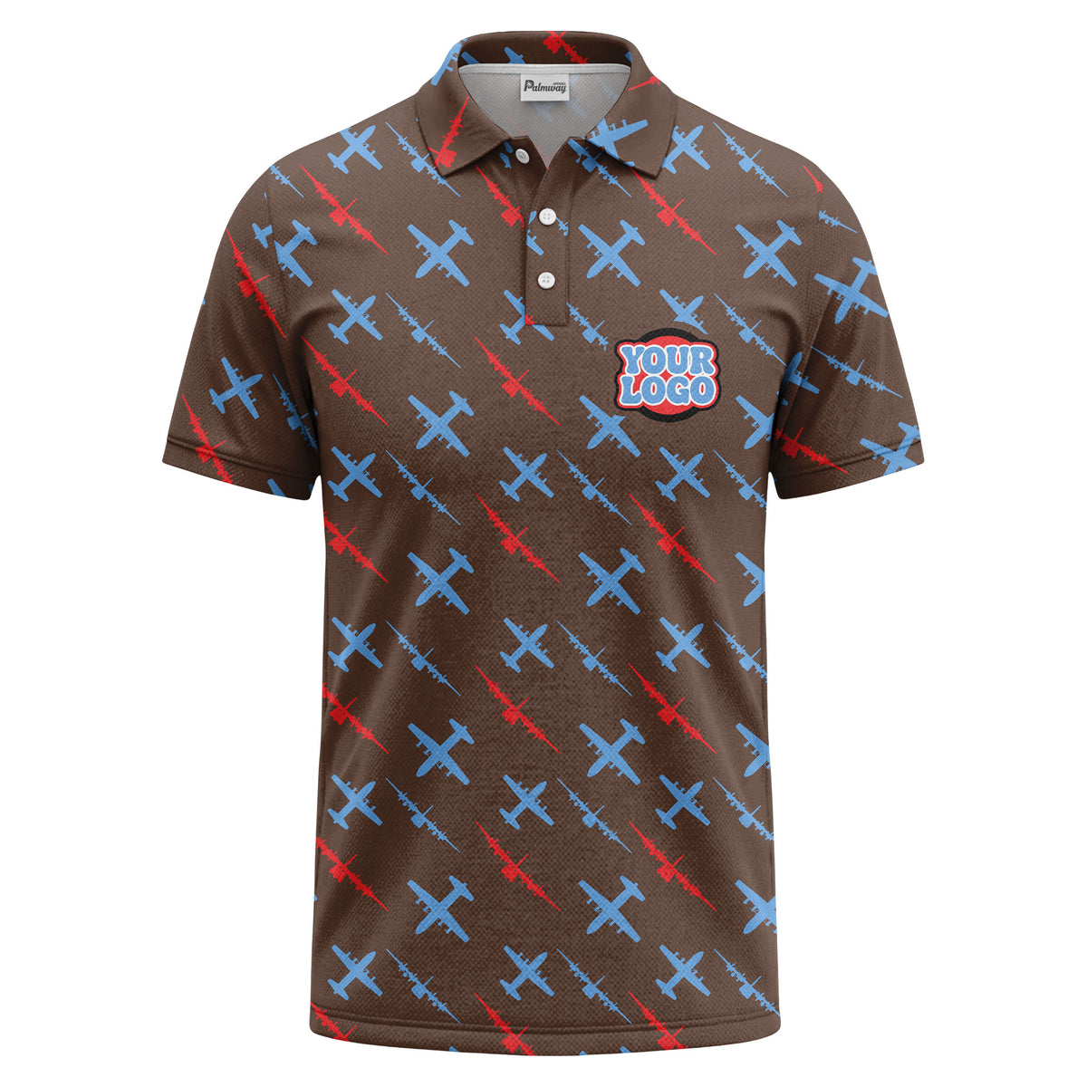 airplane silhouette repeat aviation graphic polo shirt for men