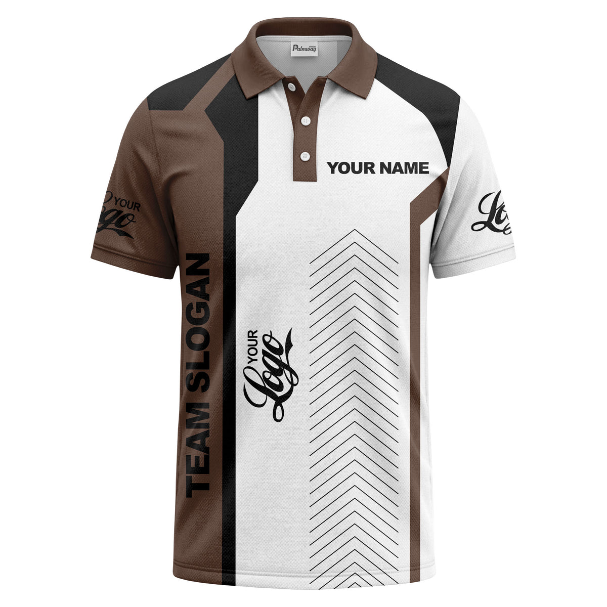 arrow repeat geometric logo & text custom polo shirt