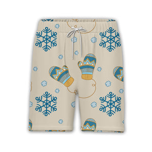 Beige Cozy Mittens Hawaiian Shirt with Teal Snowflake Strings