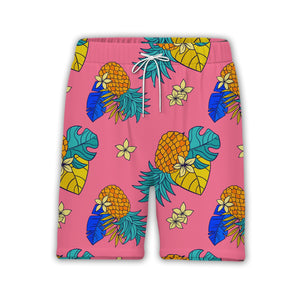 Bold Graphic Pineapple Hawaiian Shirt with Plumeria on Hot Pink