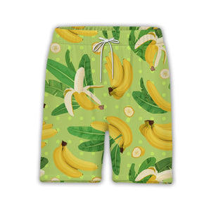 Cartoon Banana and Monstera Hawaiian Shirt on Pale Yellow
