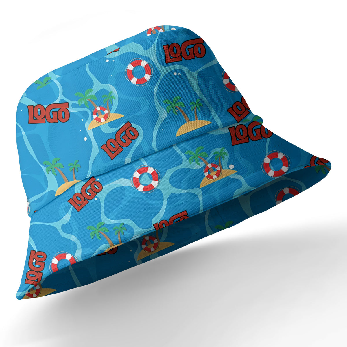 cartoon lifebuoy & palm tree island oasis hawaiian shirt for men