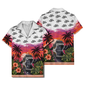 cruise ship sunset palm trees hibiscus flowers hawaiian shirt for men