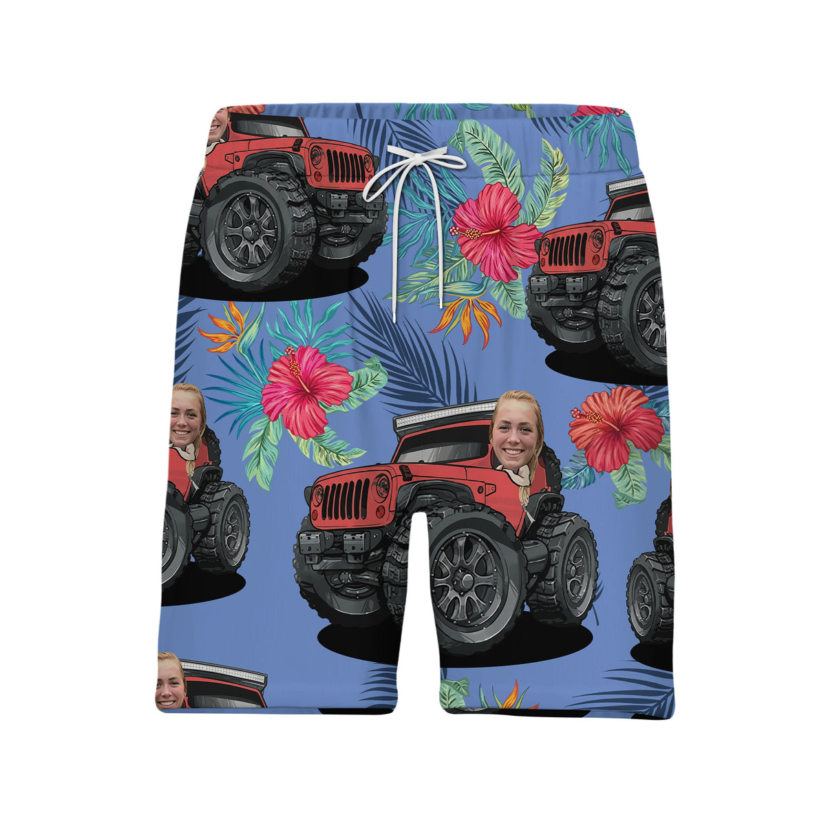 Custom Face Jeep Hibiscus & Palm Leaf Tropical Hawaiian Aloha Button Down Shirt Hawaiian Shirt
