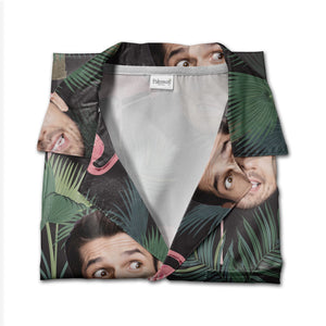 Custom Face with Flamingos Hawaiian Shirt in Navy Tropical Design