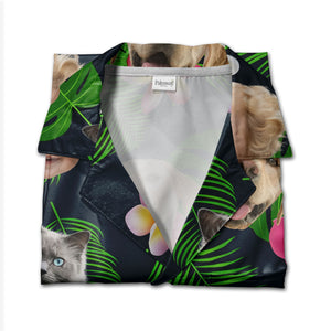 Custom Family and Pet Hawaiian Shirt with Red Hibiscus Pattern