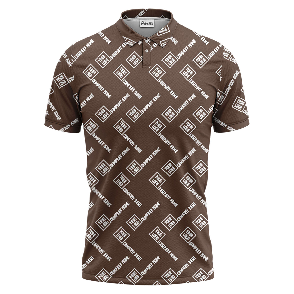 custom logo & company name repeat pattern black polo shirt for men