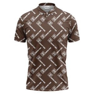 custom logo & company name repeat pattern black polo shirt for men