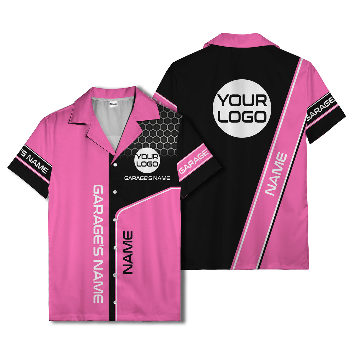 custom logo hexagonal honeycomb automotive hawaiian shirt for men