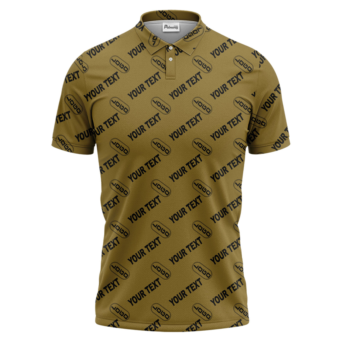 custom logo & monogram text repeat pattern black polo shirt for men