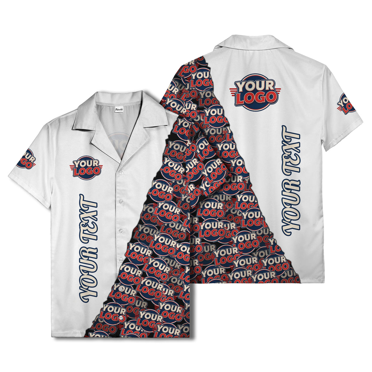 custom logo & vertical text repeat pattern hawaiian shirt