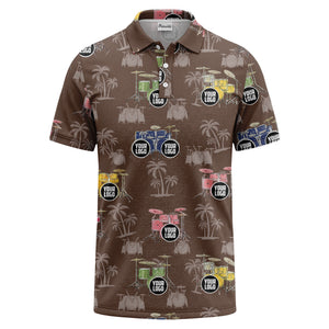 drum kit & palm tree repeat rock band polo shirt for men