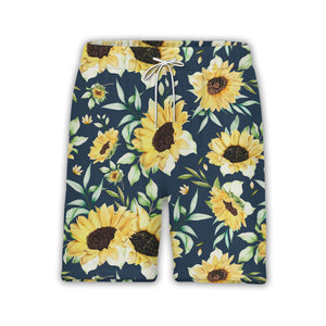 Elegant Watercolor Sunflower Hawaiian Shirt with Buds on Navy Blue