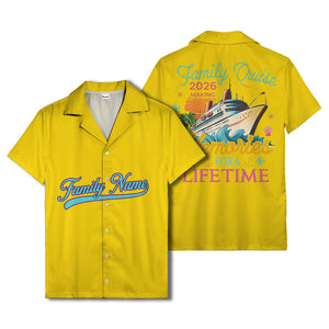 family name script & logo circle personalized hawaiian shirt