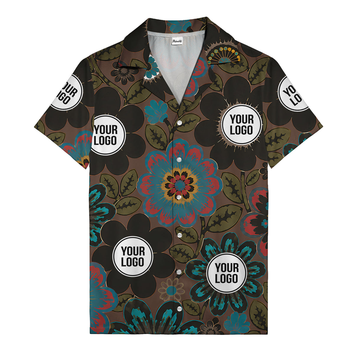 floral mandala & custom logo circle hawaiian shirt for men