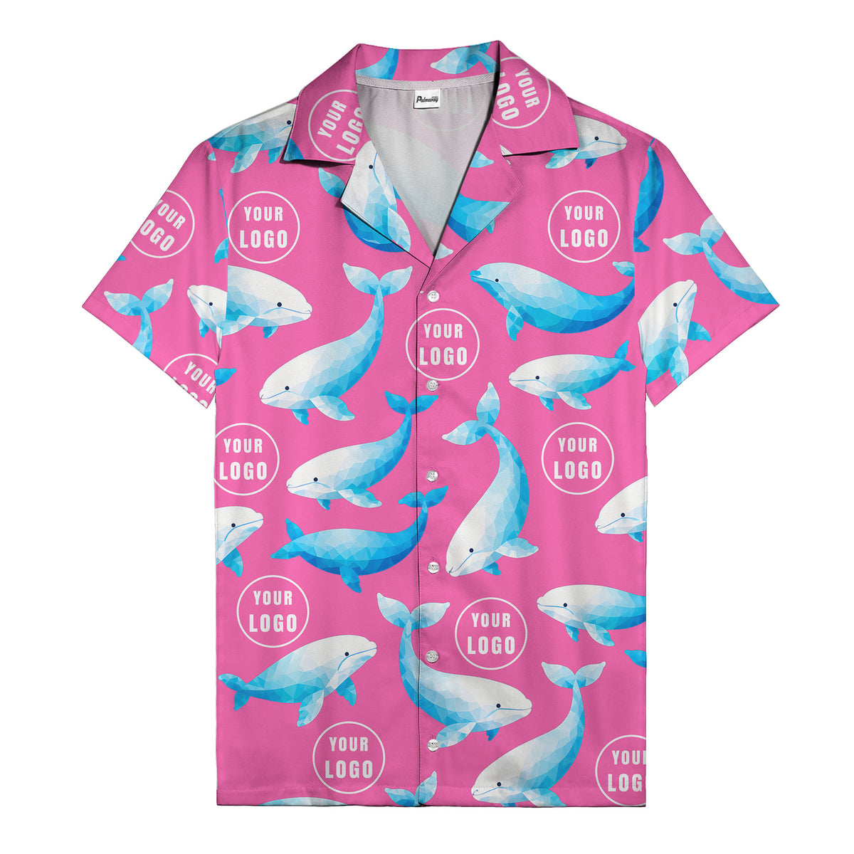 geometric beluga whales & custom logo circles hawaiian shirt for oceanic adventures