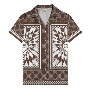 geometric palm leaves checkerboard border hawaiian shirt for men