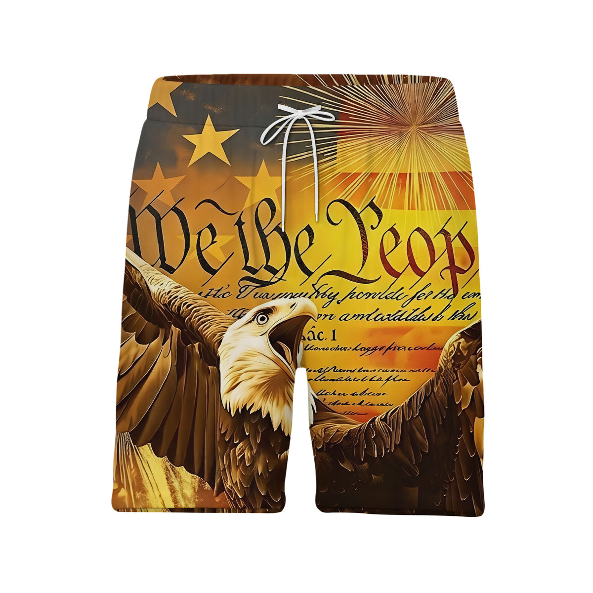 Golden Eagle Hawaiian Shirt - Freedom Stars & Sunray Patriotic All-Over Print for Men