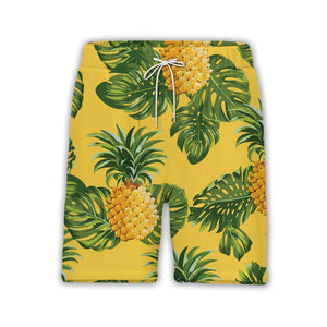 Golden Pineapple Hawaiian Shirt with Monstera Leaves Vector Art