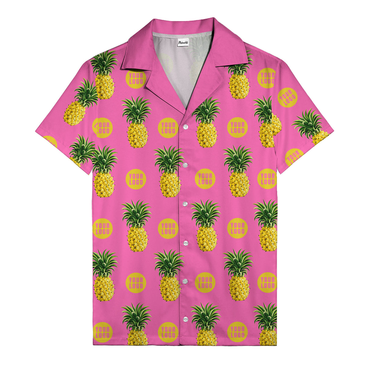golden pineapple repeat & custom logo circles black hawaiian shirt