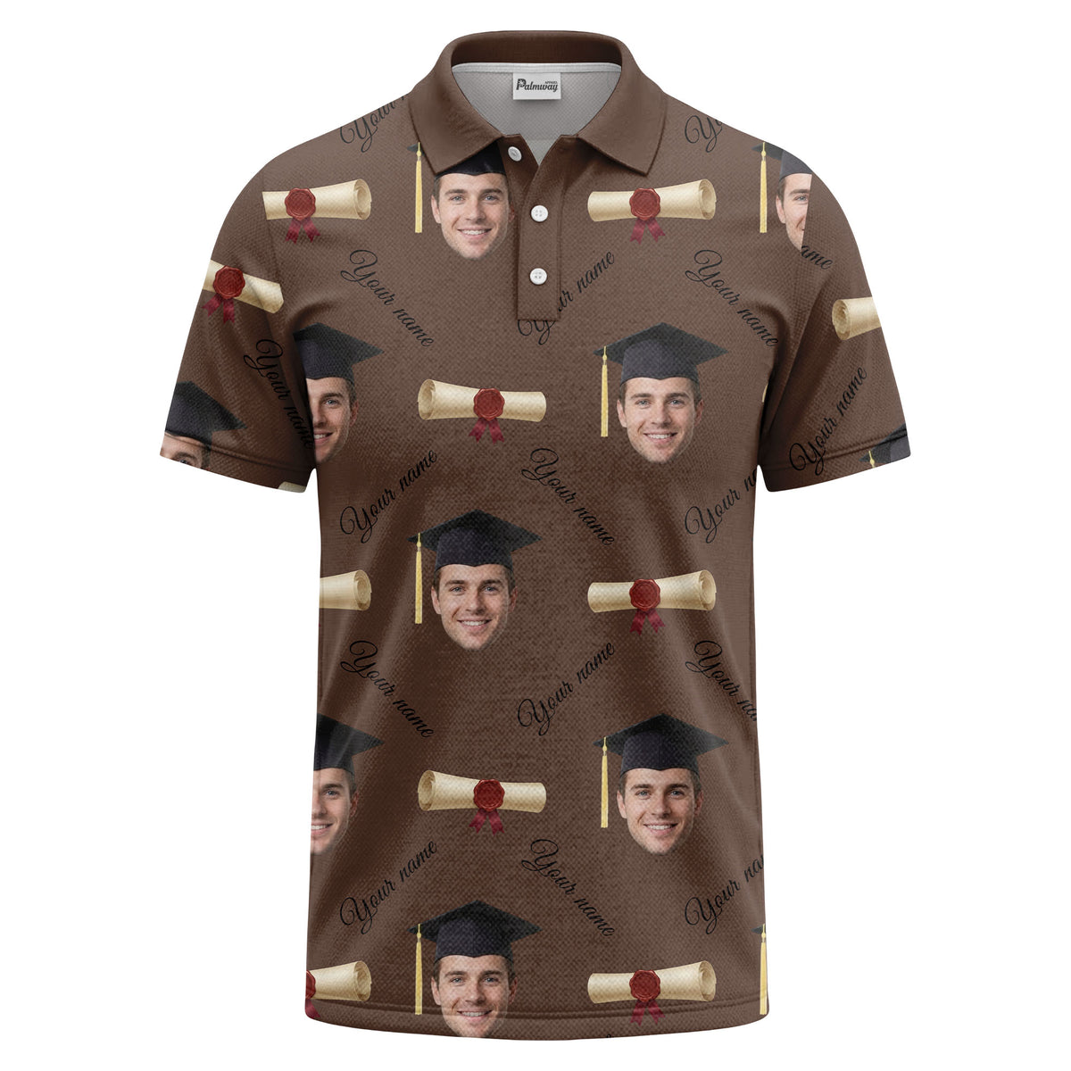 graduation caps & diploma scrolls over personalized faces polo shirt
