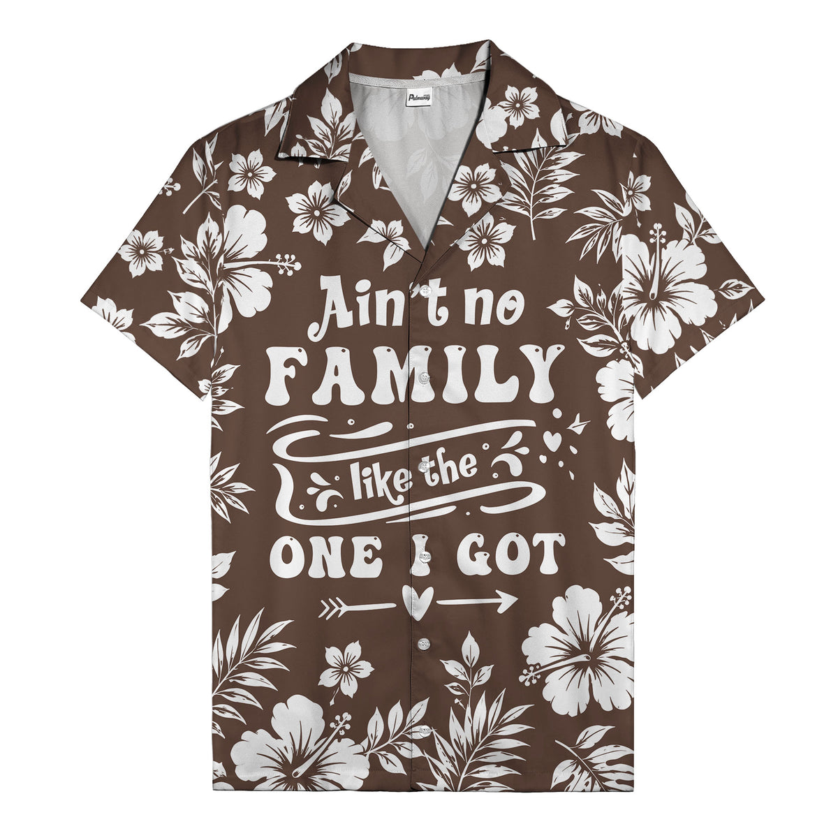 graphic white hibiscus & leaf family tribute hawaiian shirt