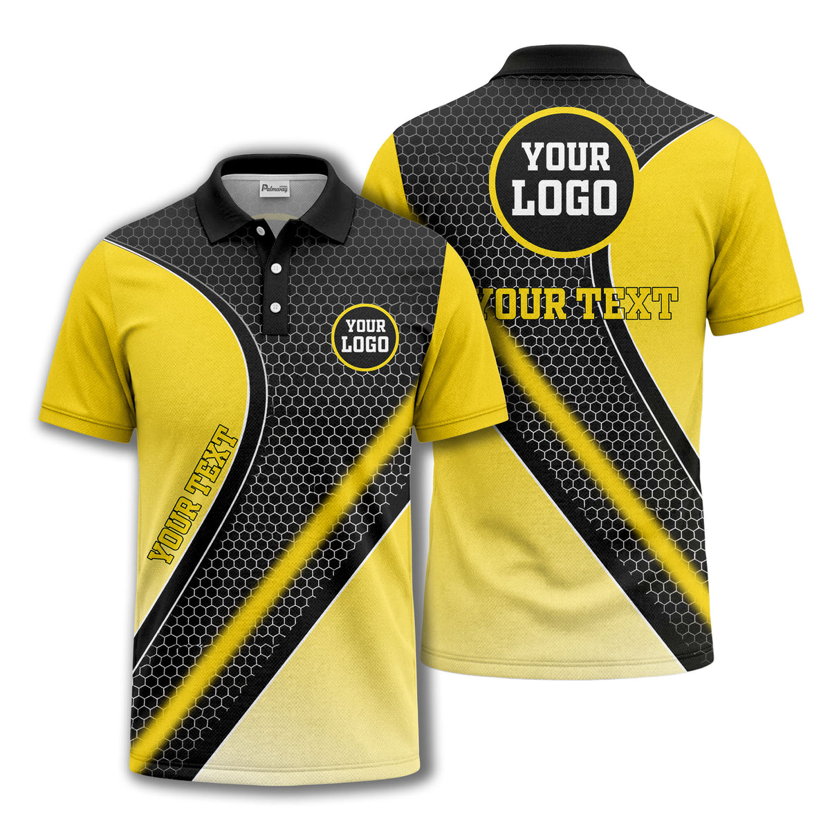 hexagonal gradient geometric print with customizable logo polo shirt