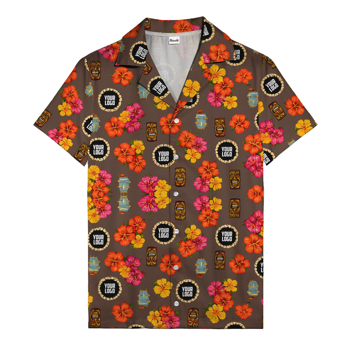 hibiscus & tiki masks all-over print hawaiian shirt for beach getaway