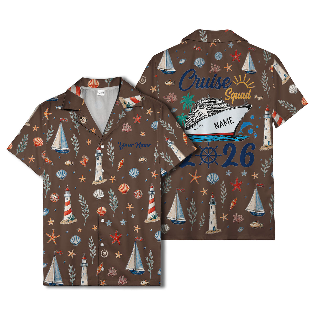 lighthouses sailboats seashells watercolor nautical hawaiian shirt for men